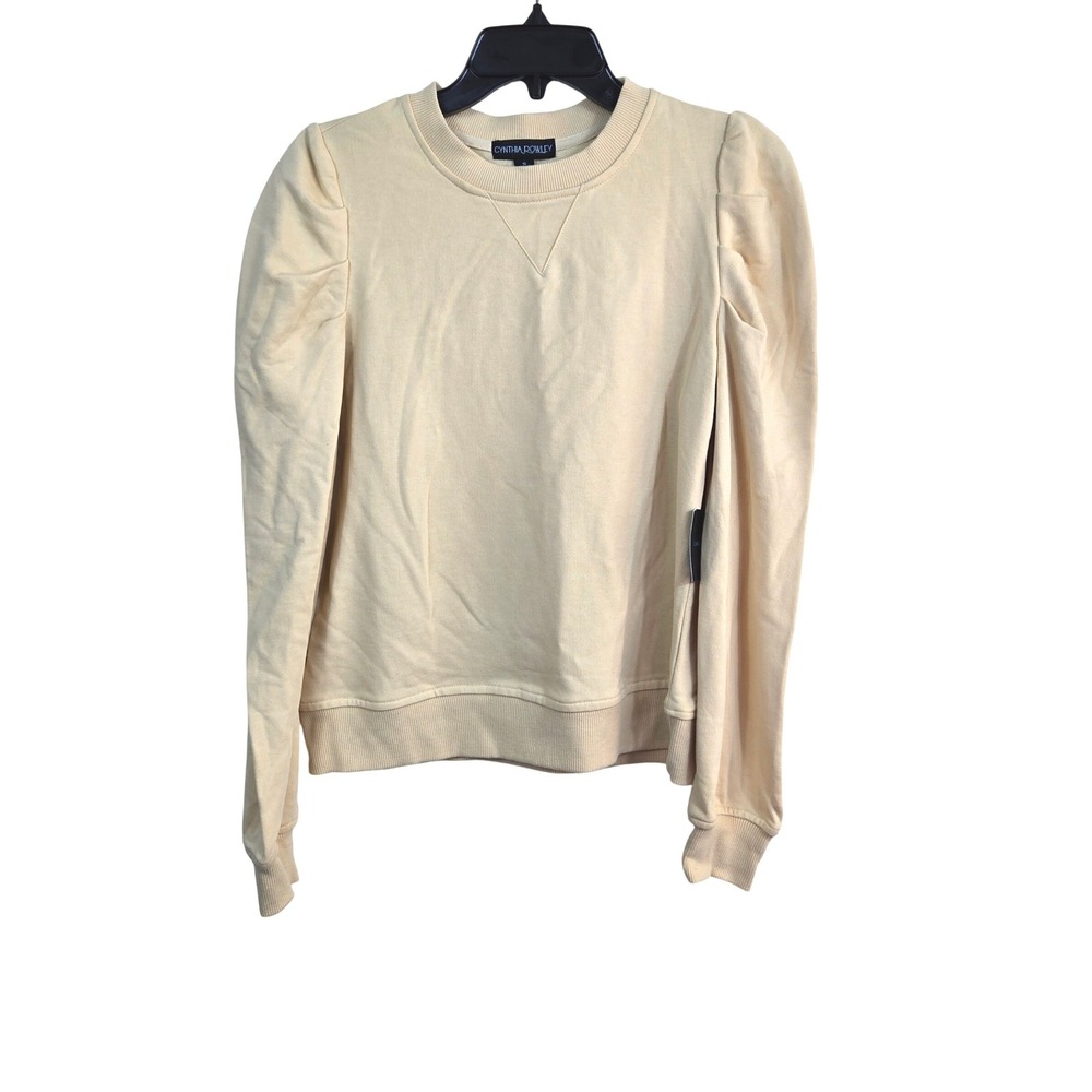 Cynthia Rowley Womens Tan Puff Sleeve Neutral Sweatshirt Small NWT Coquette